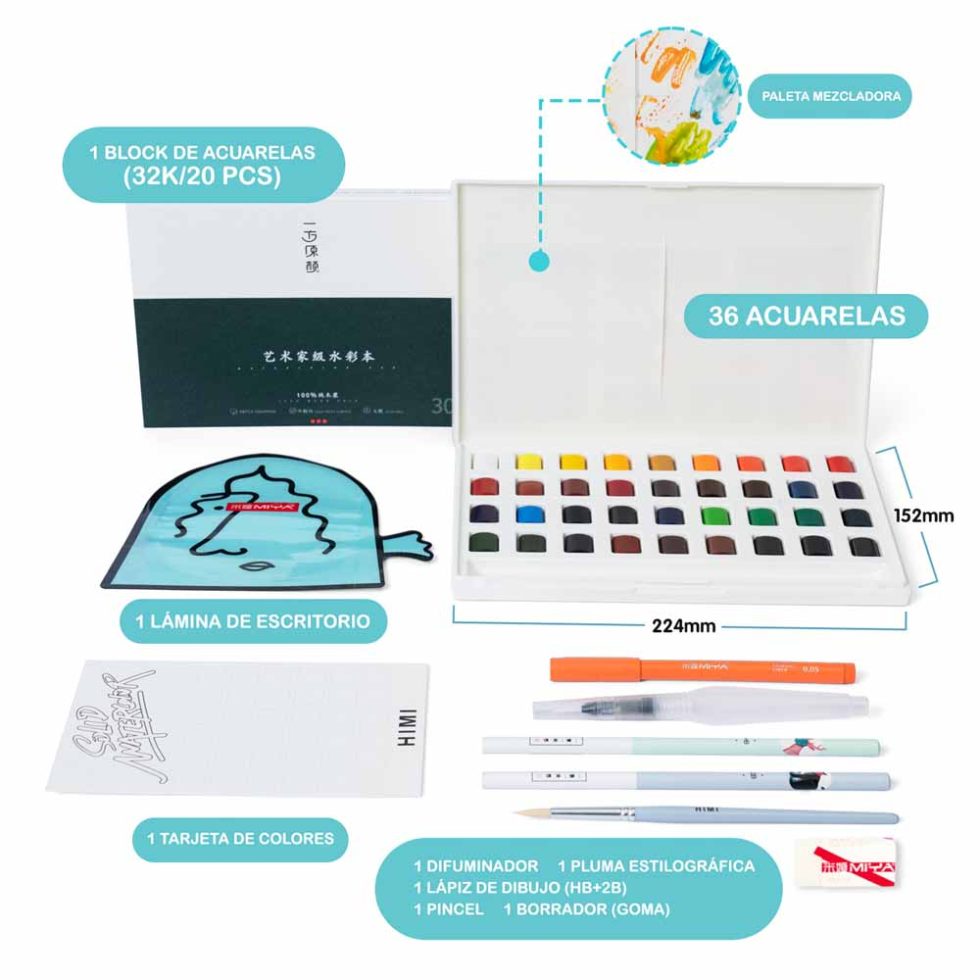 Set Acuarelas 36 colores HIMI-MIYA - Imagen 3