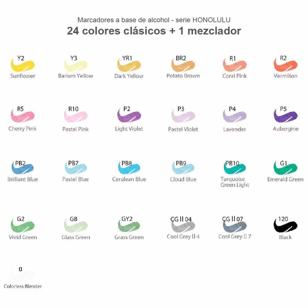 24 Marcadores de Alcohol + 1 Blender OHUHU Vibrantes Doble Punta P&B - Imagen 2
