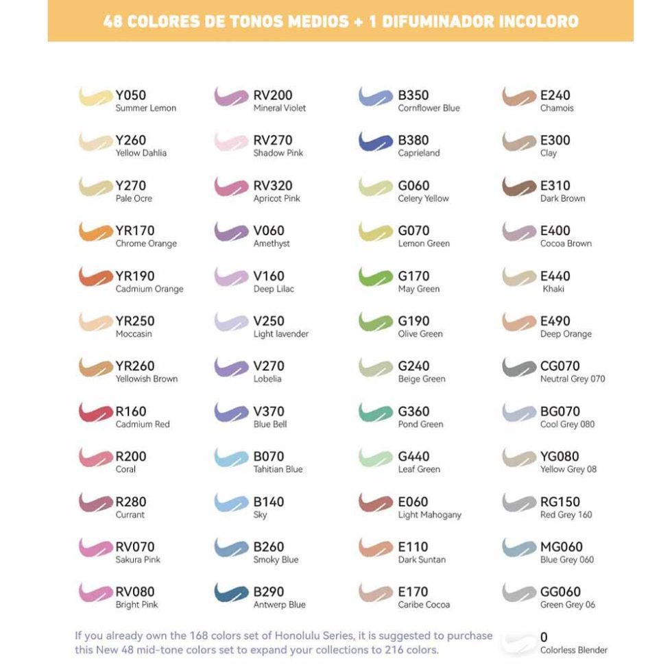 48 Marcadores de Alcohol Tonos Medios OHUHU Doble Punta - Imagen 2