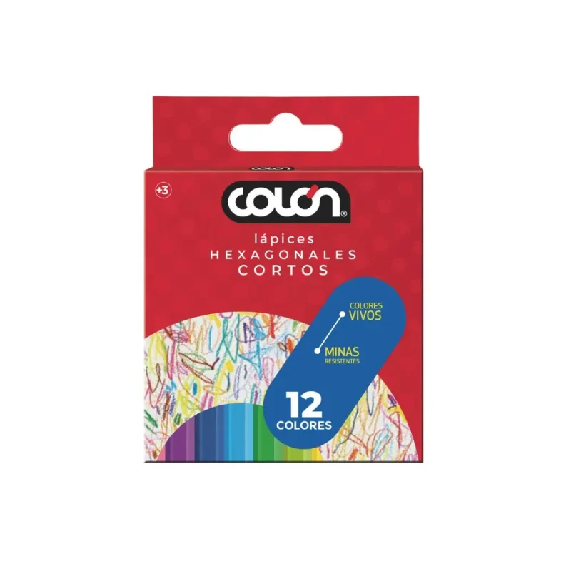 Set de 12 Lápices de Colores Cortos Hexagonales Colón