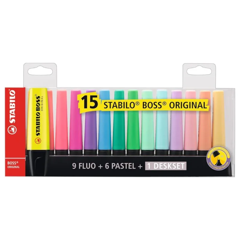Set 15 Destacadores Stabilo Boss + Deskset