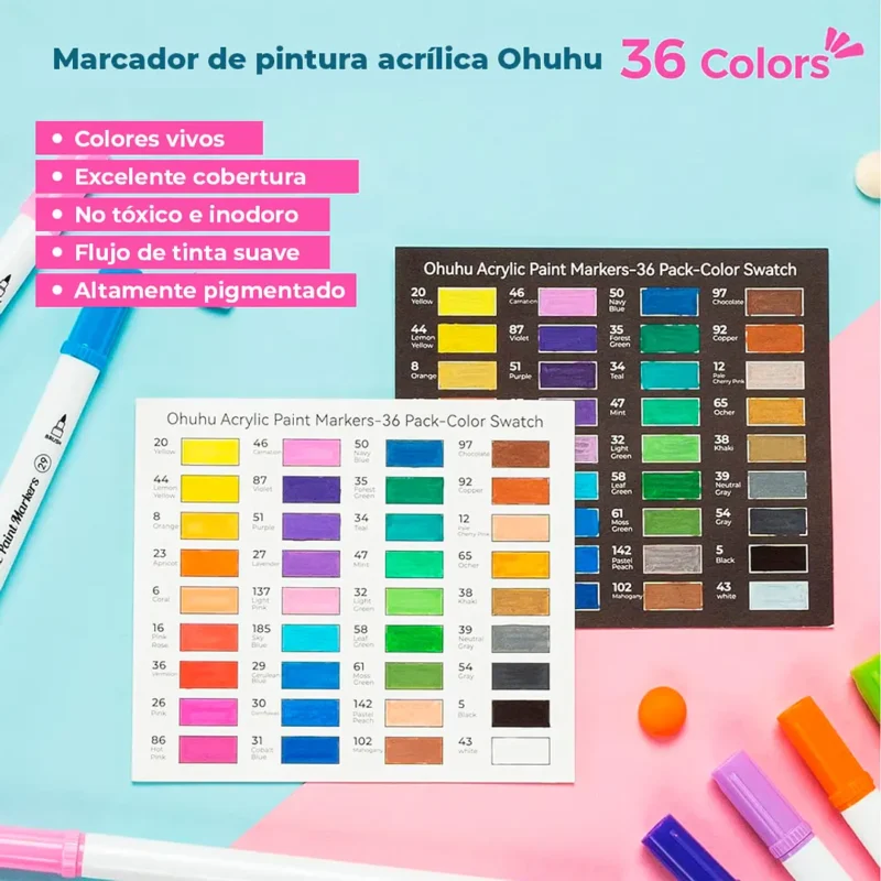 36 Marcadores Acrílicos Cotton Core OHUHU Doble Punta F&P - Imagen 4